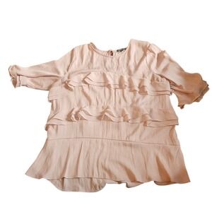 Who‎ What Wear Womens Ruffle Tiered Short Sleeve Blouse Top Size L Pink